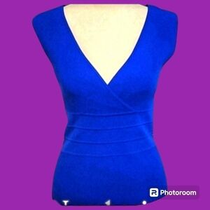 EVIE Royal Blue Plunging Neckline Ribbed Sleeveless Summer Sweater
